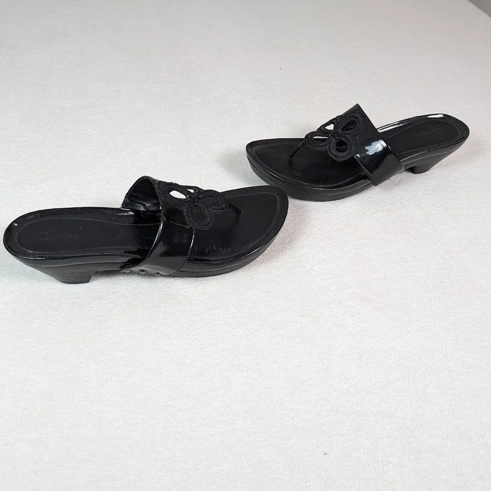 Cole Haan Black‎ Flower Detail Thong Sandals Slides, Elegant Summer Shoes